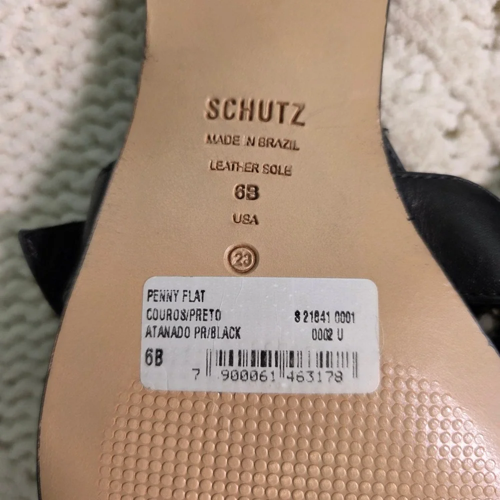 Schutz Penny Flat Leather Mules Black Double Moto Buckle Pointed Toe Women 6 NEW - Picture 5 of 5